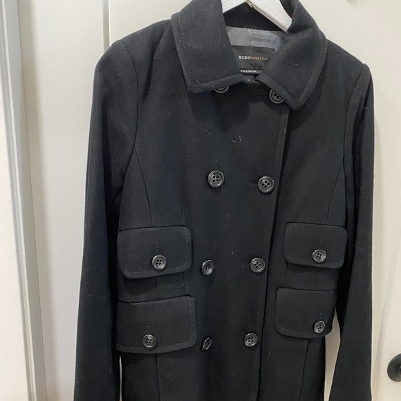 BCBG Maxazaria Black Pea Coat - Picture 1 of 6